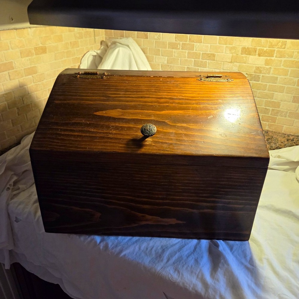 Vintage Wooden Dark Stained Breadbox